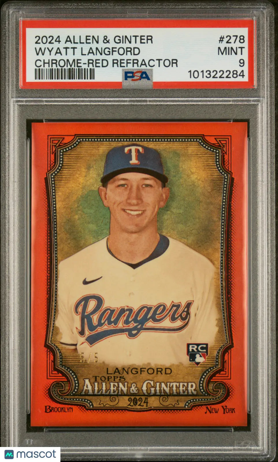 2024 Topps Allen & Ginter Wyatt Langford Rookie Card Red Chrome Refractor PSA 9 5/5 - Rare Baseball Collectible for Display & Investment