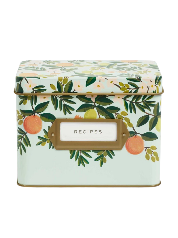 Citrus Floral Recipe Box with Tin Storage - Perfect for Organizing Kitchen Recipes & Cooking Inspiration