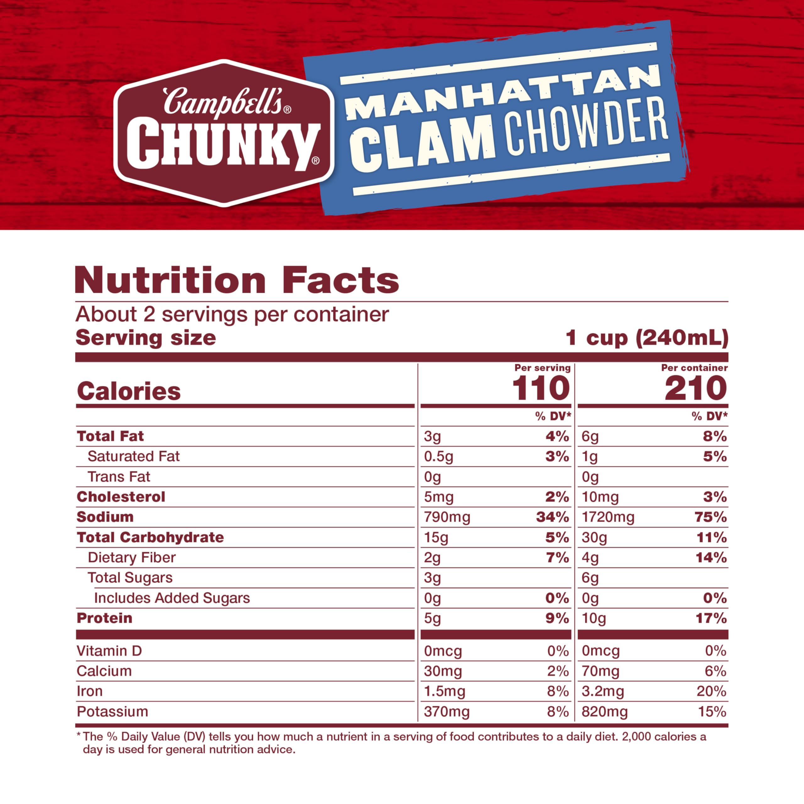 Campbell's Chunky Manhattan Clam Chowder Soup - 18.8 oz Cans (Pack of 12) | Hearty & Comforting Seafood Soup for Lunch, Dinner or Quick Meals | Shelf-Stable Pantry Essential for Home, Office & Emergency Preparedness