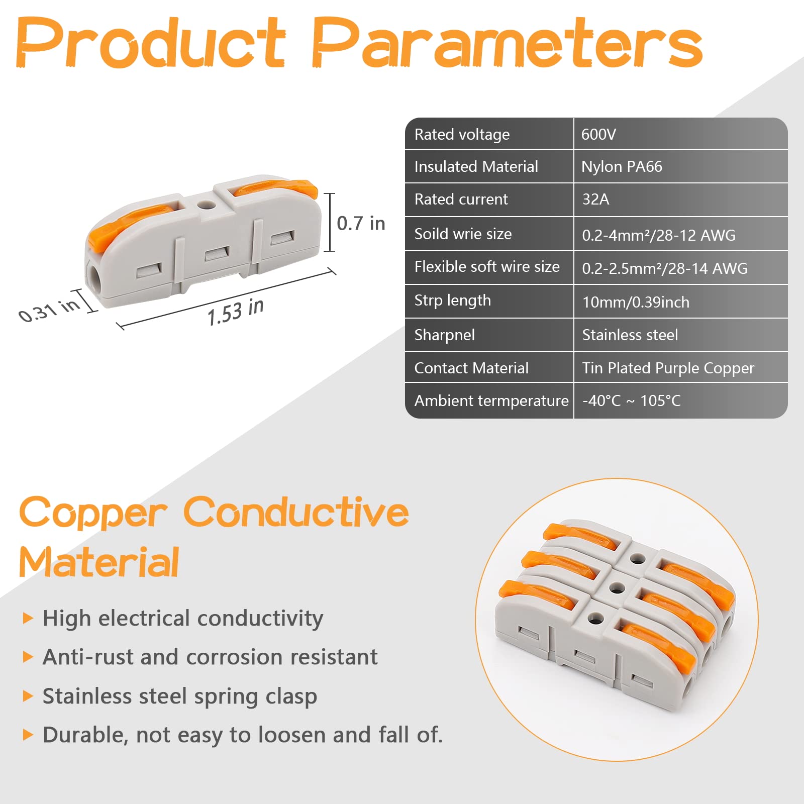 20Pcs 1 Conductor Compact Wire Connectors - Quick Splice Terminal Block for 28-12 AWG Wires - Lever Nut Inline Circuit Connectors for Home Electrical & DIY Projects