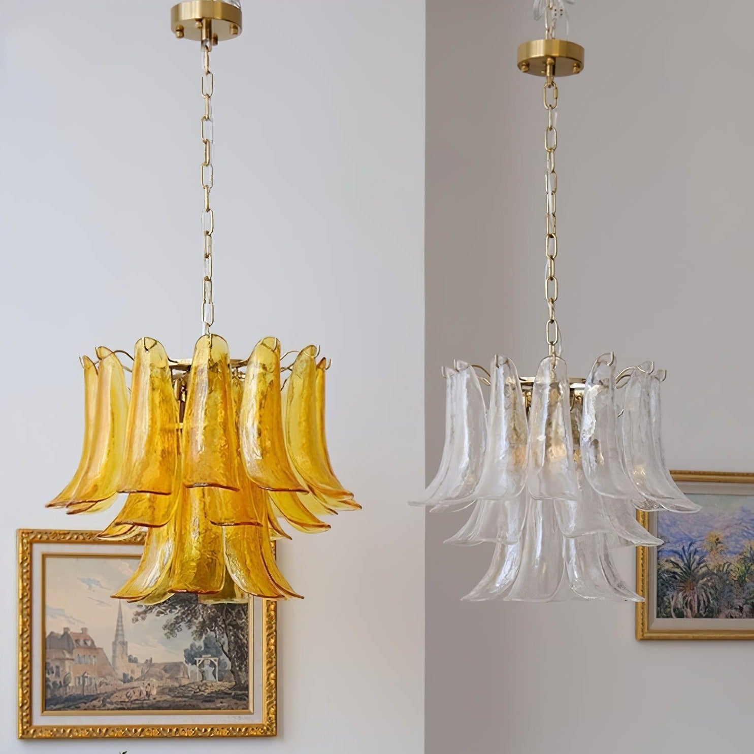Handmade Murano Glass Leaf Chandelier - Venetian Crystal Pendant Light Fixture for Dining Room & Foyer Decor