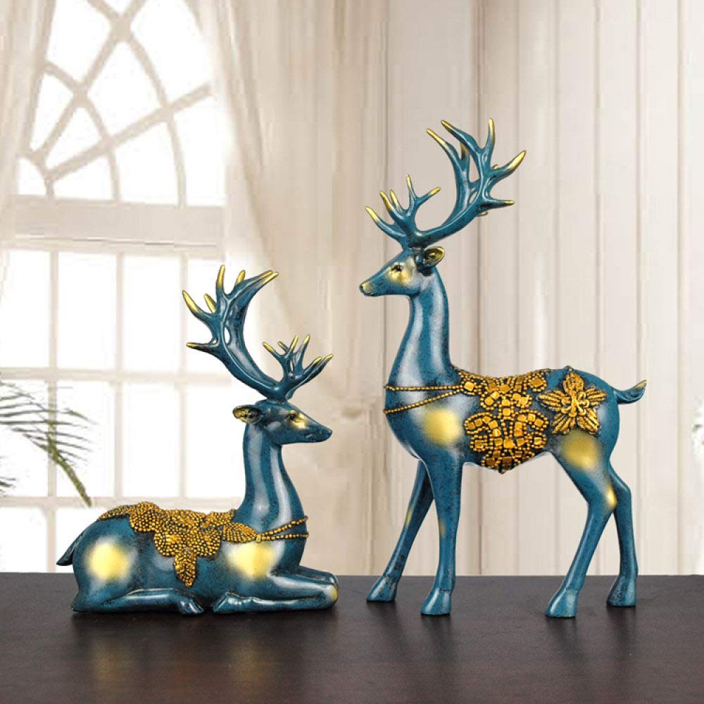 2PCS European Style Resin Elk Sculpture Couple Statue - Elegant Home Decor Gift for Wedding, Anniversary & Housewarming - Perfect for Living Room, Bedroom & Office Decoration