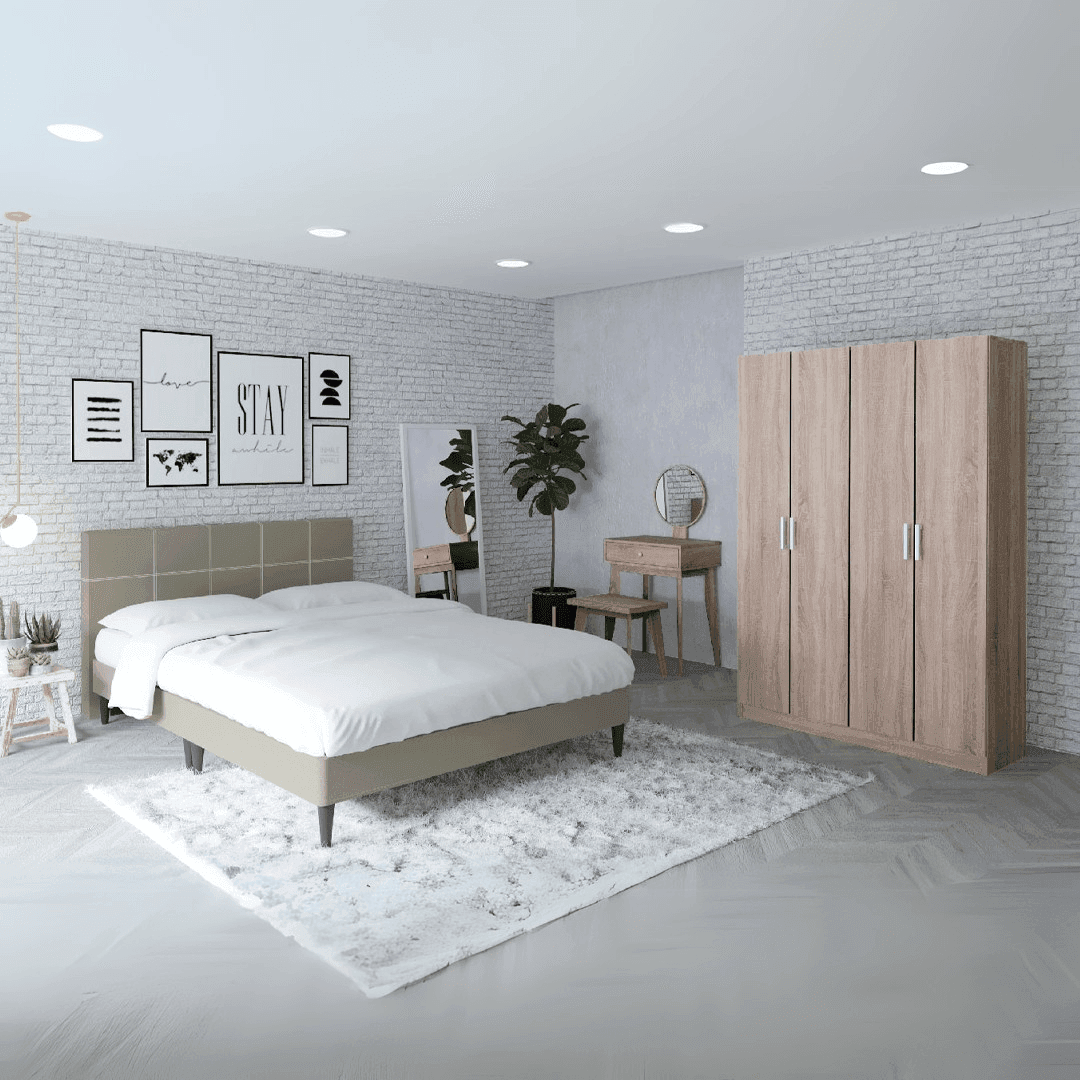 Holdun Complete Bedroom Set - Queen Size Bed Frame, Dressing Table & Wardrobe for Modern Home | Perfect for Master Bedroom, Guest Room & Apartment Decor