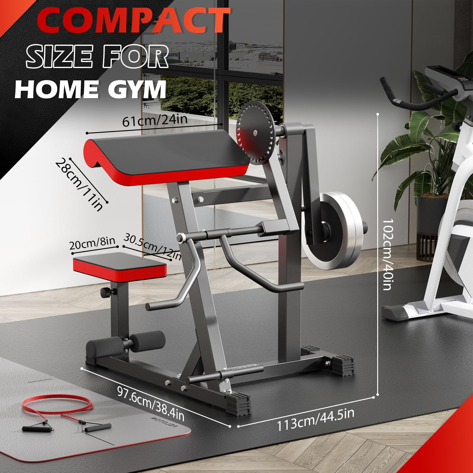 2-in-1 Bicep & Tricep Curl Machine with Adjustable Seat - Plate Loaded Preacher Curl Bench for Arm Isolation - Home Gym Strength Training Equipment for Biceps & Triceps Workouts - Perfect for Small Spaces & Full-Body Fitness Routines