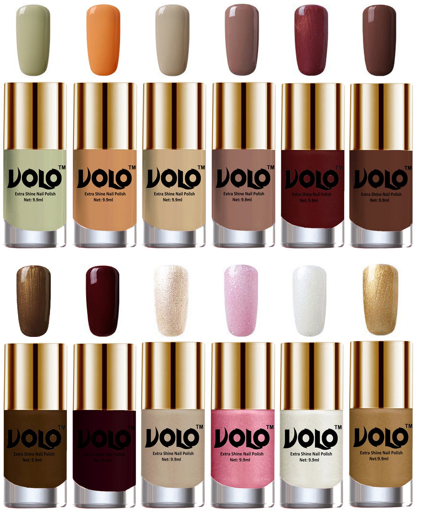 VOLO Luxury Super Shine 12-Piece Nail Polish Set - Long Lasting Vibrant Colors for Manicure & Pedicure | Perfect for Salon, Home Use & Gift Giving