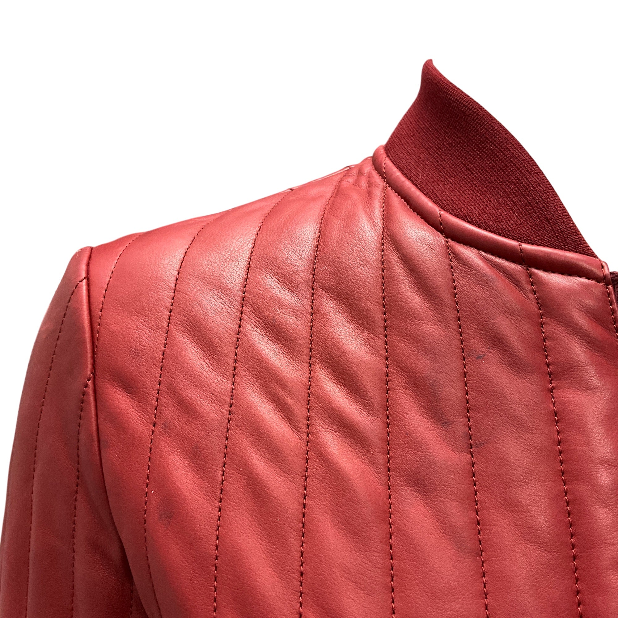 Hermes Deep Red Quilted Calfskin Leather Jacket for Women - Luxury Designer Coat for Fall Winter Fashion, Perfect for Evening Parties & Date Nights