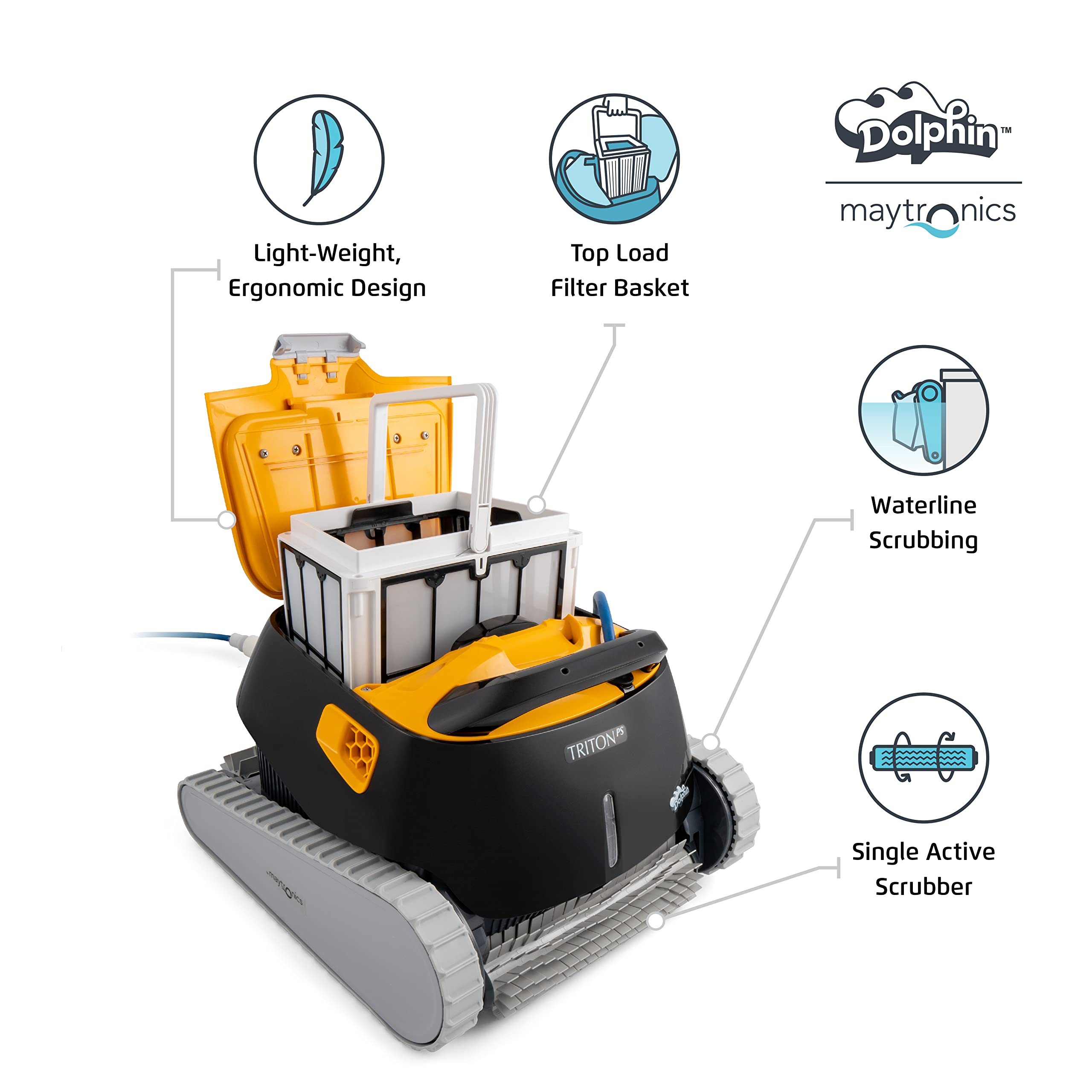 Dolphin Triton PS Robotic Pool Cleaner with Powerstream Technology - Upgraded Swivel & Caddy Included | Automatic In-Ground Pool Vacuum for Efficient Cleaning | Perfect for Home, Resort & Commercial Pools