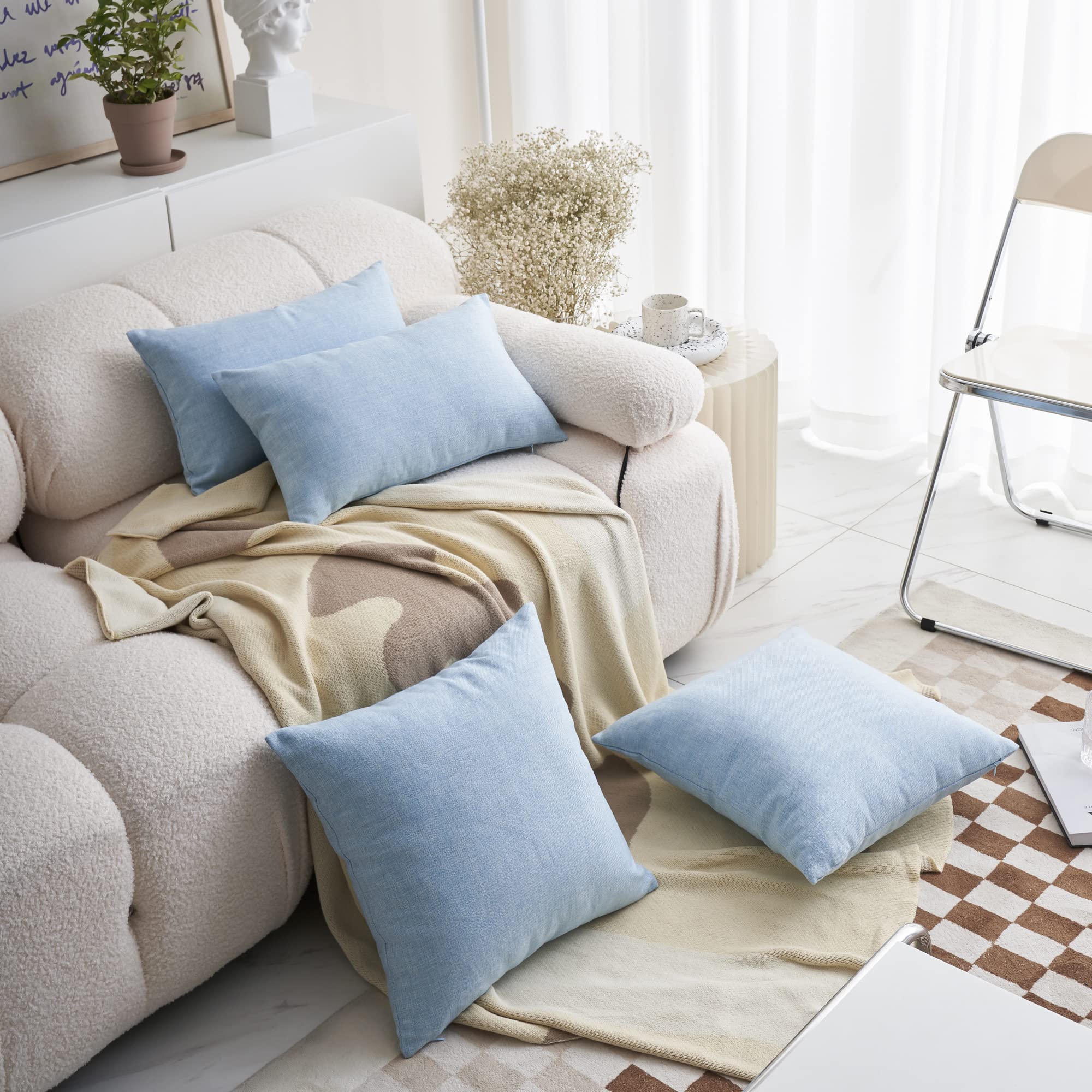 Demetex Blue 18x18 Inch Square Pillow Covers Set of 2 - Farmhouse Decorative Throw Pillows for Couch, Sofa & Chair - Soft & Stylish Home Decor for Living Room, Bedroom or Porch