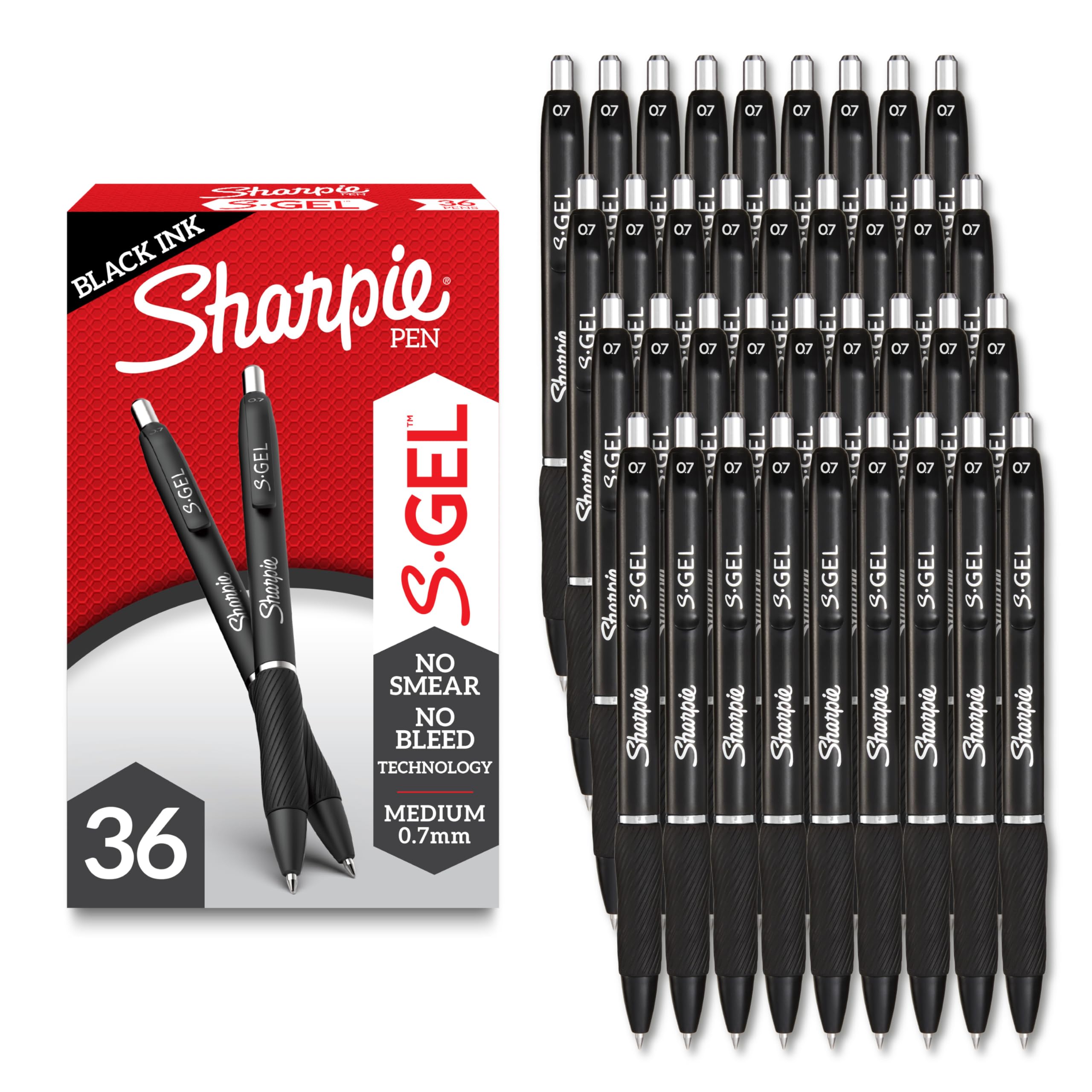 SHARPIE S-Gel 0.7mm Medium Point Gel Pens - 36 Count Black Ink Pens for Smooth Writing, Journaling, Drawing & Coloring - Perfect for Office, School, Art Projects & Note Taking