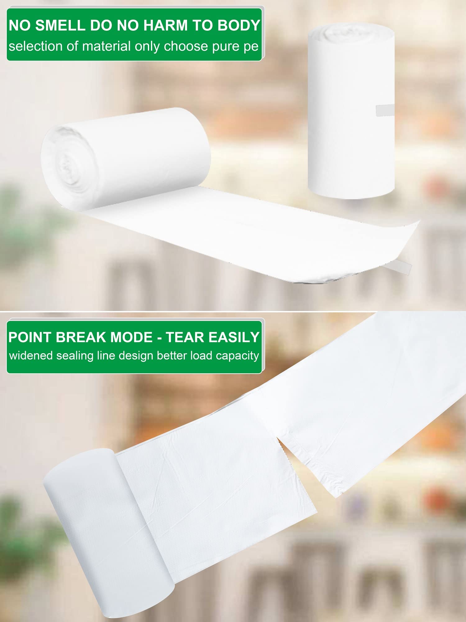 4 Gallon Trash Bags 150 Count - Small Kitchen Garbage Bags, Bathroom & Bedroom Waste Can Liners, Office & Pet Dog Cat Litter Disposal Bags (White) - Perfect for Home, Office & Travel Use