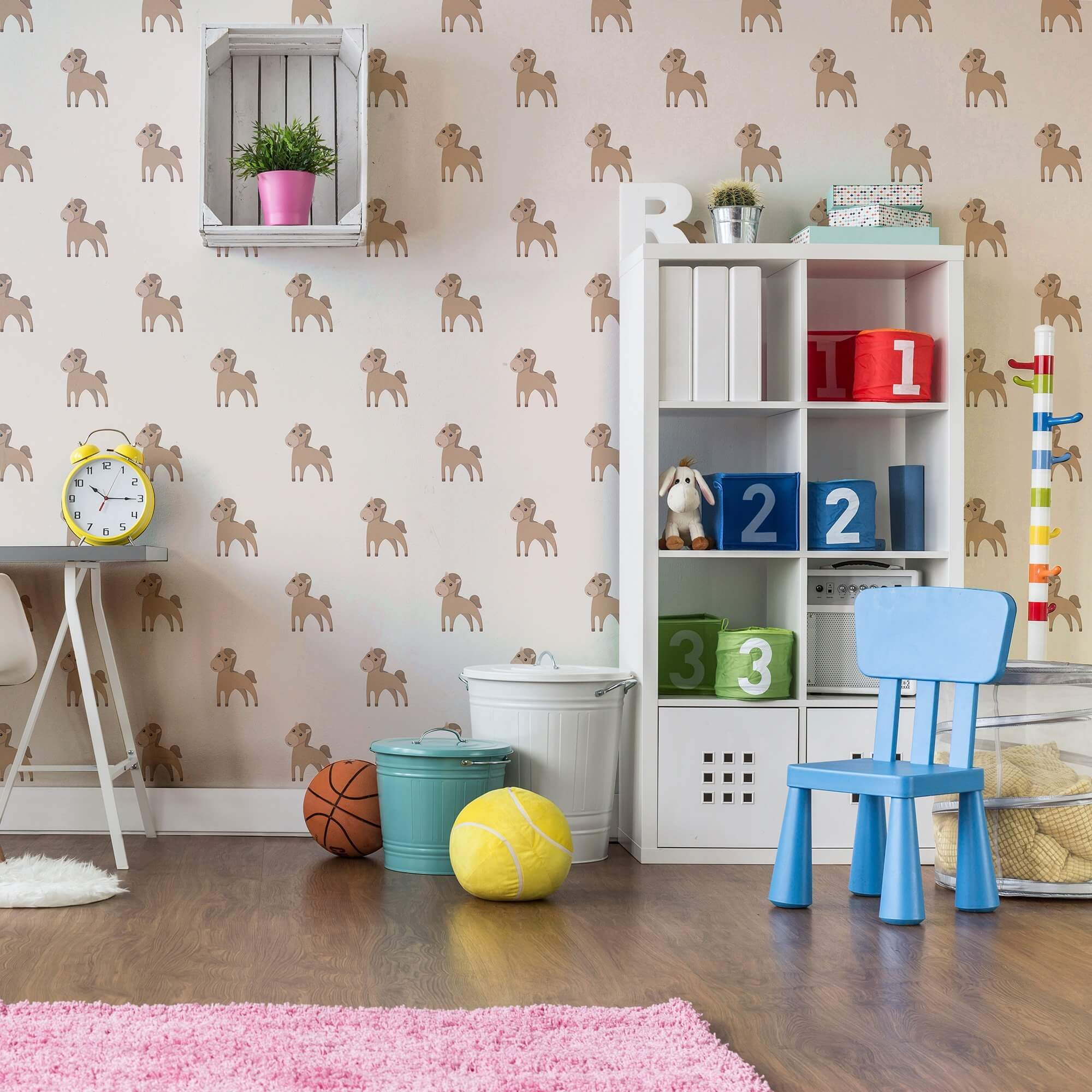 Beige and Brown Motif Children's Peel and Stick Removable Wallpaper 0572 - Easy DIY Nursery Decor for Kids' Room & Playroom