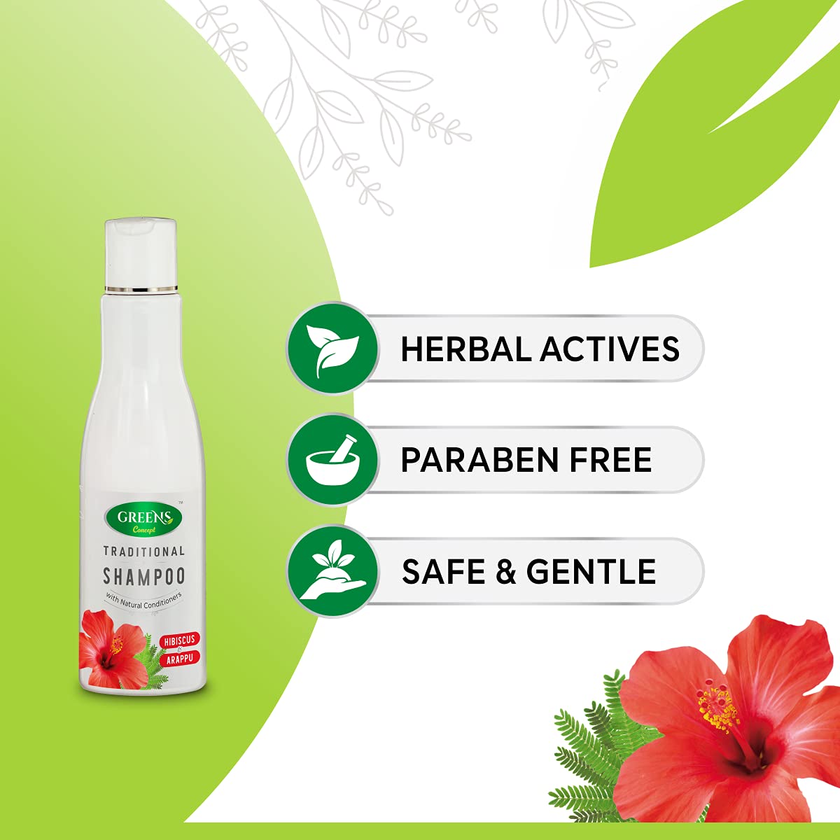 Green's Concept Traditional Hibiscus & Arappu Shampoo (200ml) + Amla & Vetti Ver Shampoo (200ml) - Natural Hair Care Set for Smooth & Strong Hair - Perfect for Daily Use & Hair Growth Treatment
