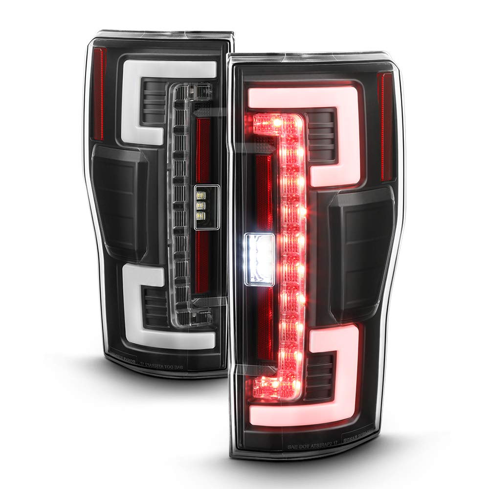 ACANII Full LED Tail Lights Brake Lamps - Compatible with 2017-2019 Ford F250 F350 Super Duty (LED & Blind Spot Models) - Black Housing - Enhanced Visibility & Safety for Night Driving & Towing