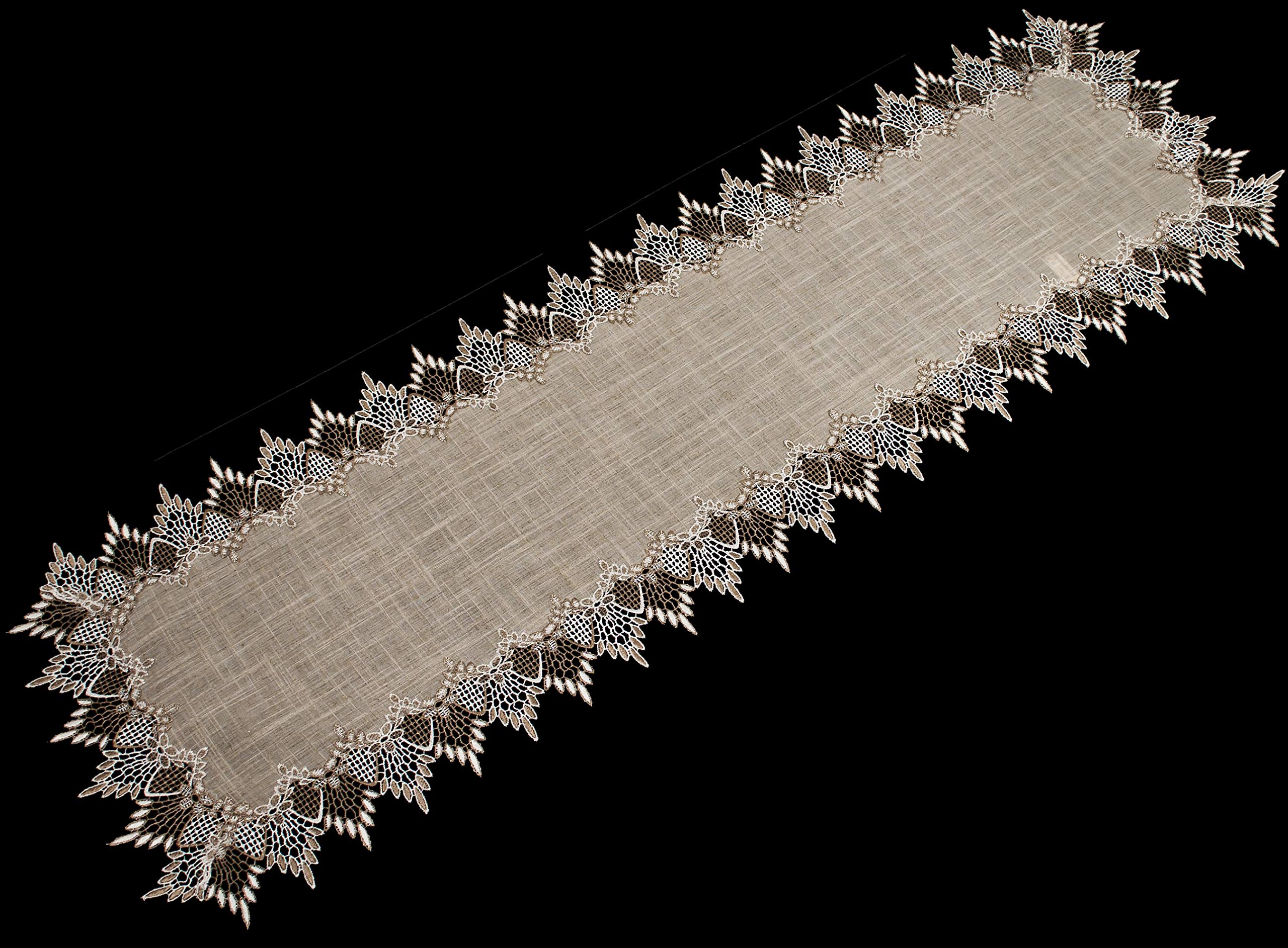 Neutral Earth Tones Lace Table Runner - 16x72 Inch Long Bohemian Dresser Scarf for Rustic Farmhouse Decor | Perfect for Dining Tables, Buffets, and Wedding Centerpieces