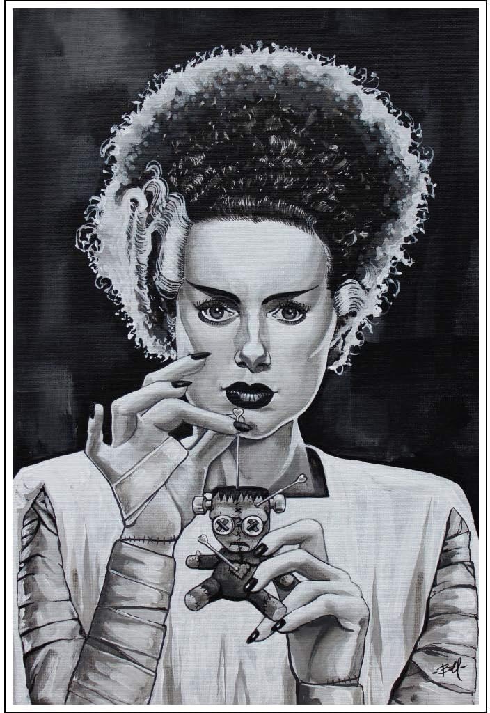 Bride of Frankenstein Monster Wall Art Print - Love Hurts by Mike Bell - Gothic Home Decor for Living Room, Bedroom & Office - Framable Horror Movie Poster
