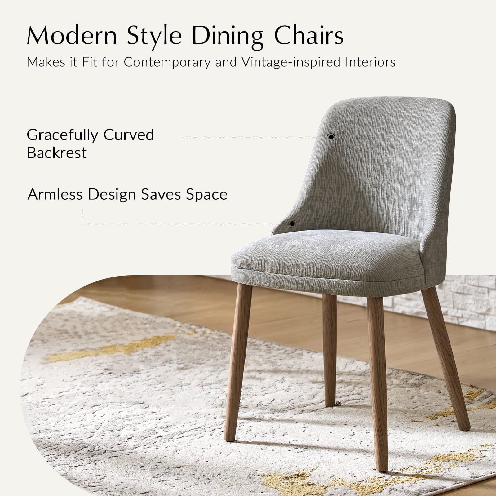 Zara Dining Chairs Set of 2/4/6 - Modern Curved Backrest with Natural Wood Legs & Plush Cushion - Perfect for Kitchen, Dining Room, or Breakfast Nook