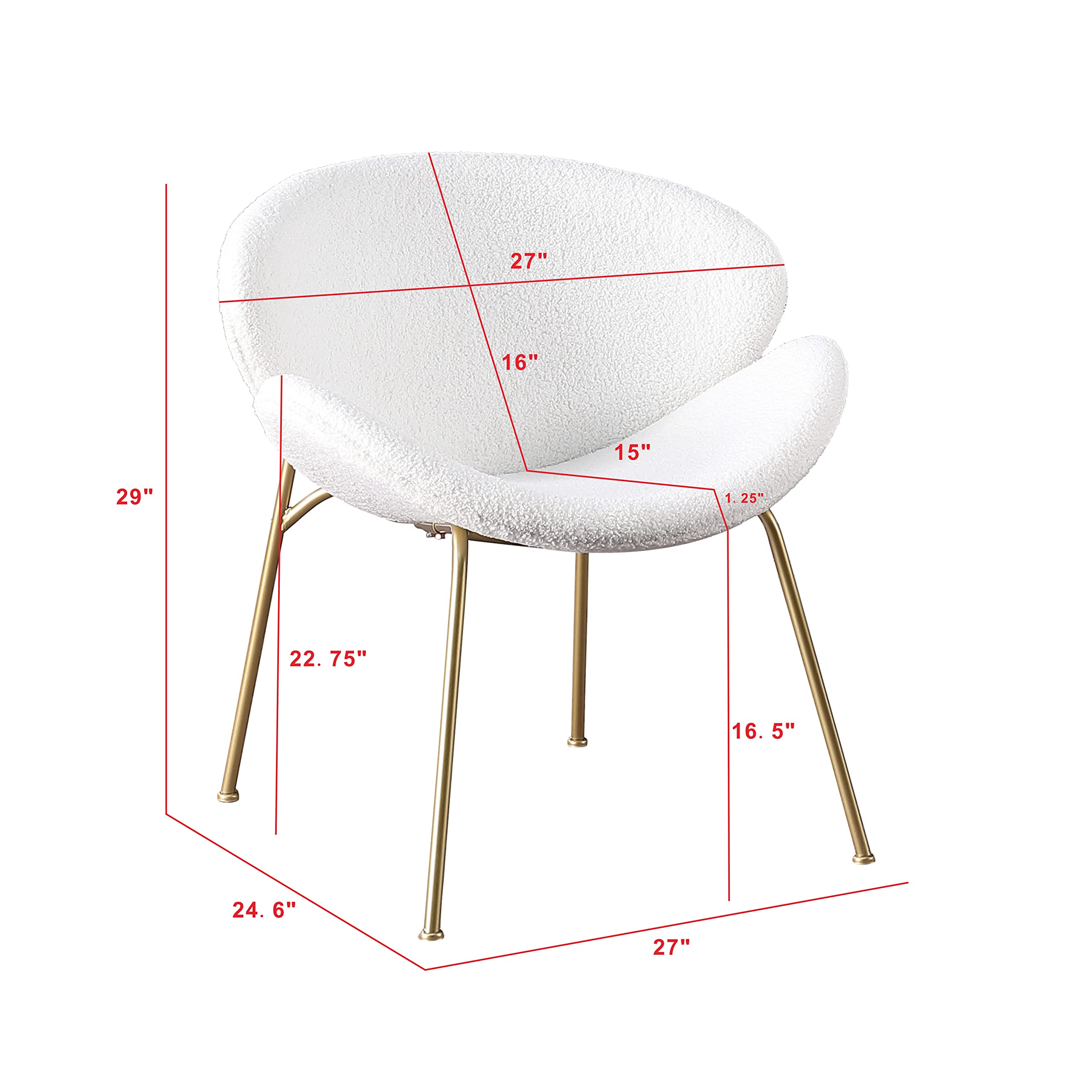 Yoluckea 2-Pack Faux Fur Vanity Chairs - Modern Upholstered Accent Chairs with Gold Metal Legs, Arced Seat & Back - Elegant Makeup Desk Chair & Dining Side Chair for Living Room, Bedroom, Kitchen (White) - Perfect for Vanity Tables, Dining Nooks & Cozy Reading Corners