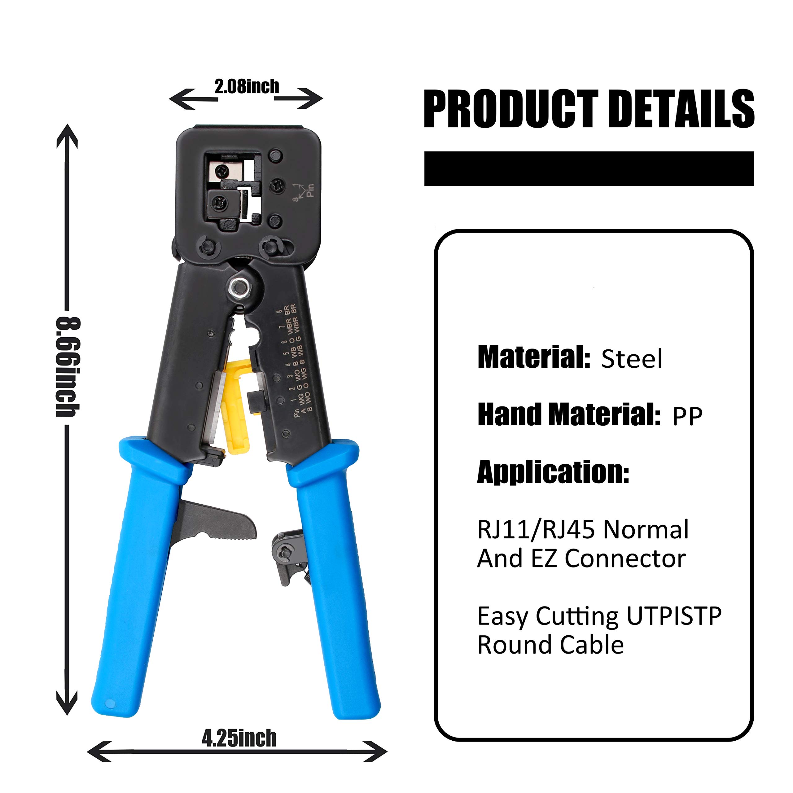 Professional RJ45 Crimping Tool with Passthrough - Yangoutool RJ12/RJ45 Crimper for Regular & End-Pass-Through Connectors - Perfect for Network Cabling & Ethernet Installations