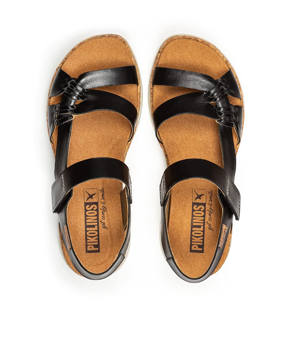 PIKOLINOS Women's Leather Wedge Sandals - Palma Style in Black | Comfortable & Stylish for Summer, Beach, and Casual Outings