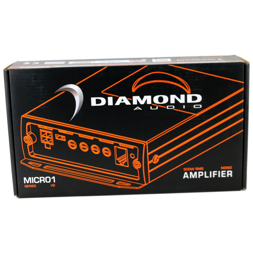 Diamond Audio MICRO1V2 500W RMS Monoblock Class D Car Amplifier - High Power Full Range Micro Amplifier (Certified Refurbished) | Perfect for Car Audio Systems, Bass Boost & Subwoofer Installation