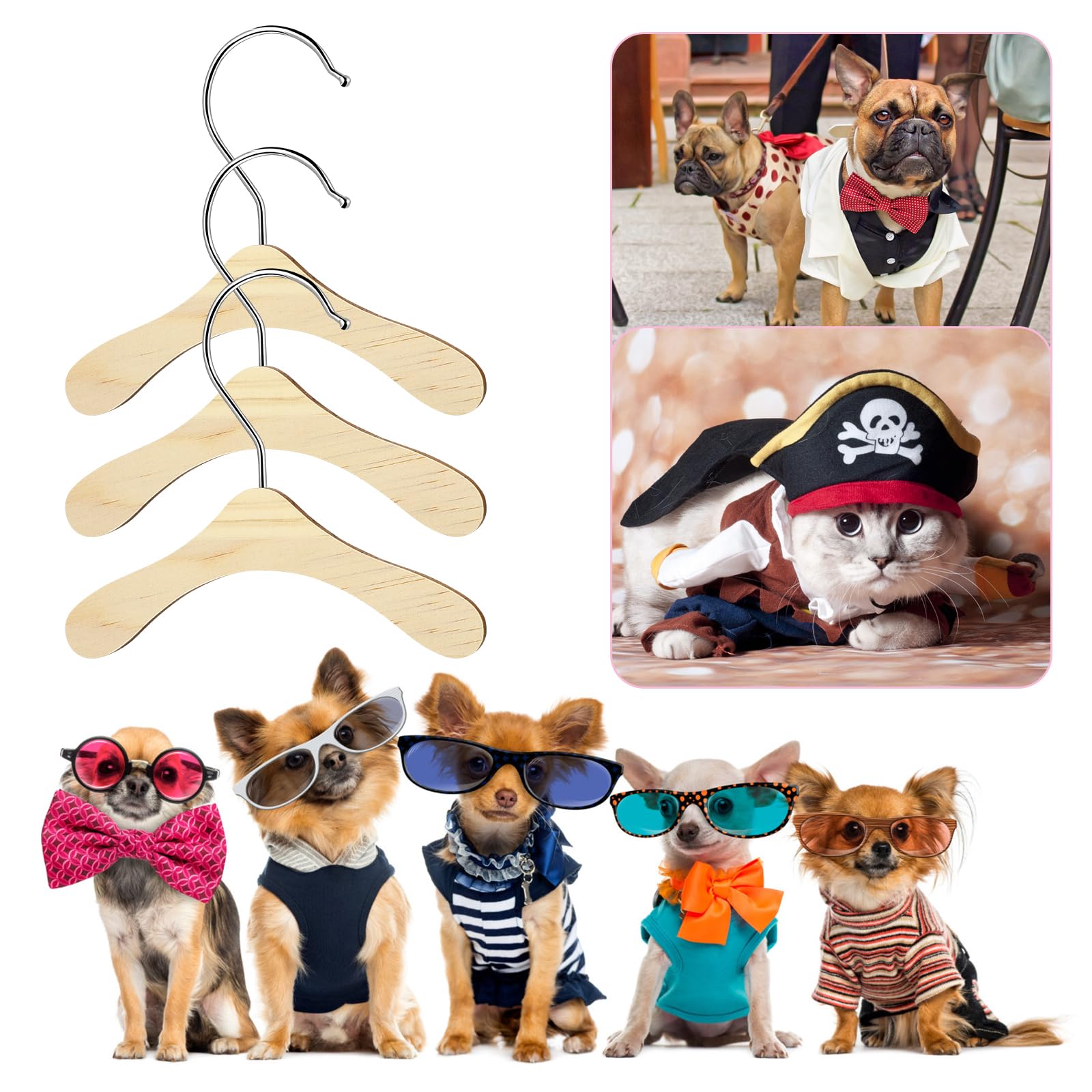 Balacoo 10 Pack Small Wooden Pet Clothes Hangers for Dogs, Cats & Dolls - Durable Dog Closet Organizer Hangers for Pet Apparel Storage - Perfect for Organizing Pet Clothes in Closet or Wardrobe