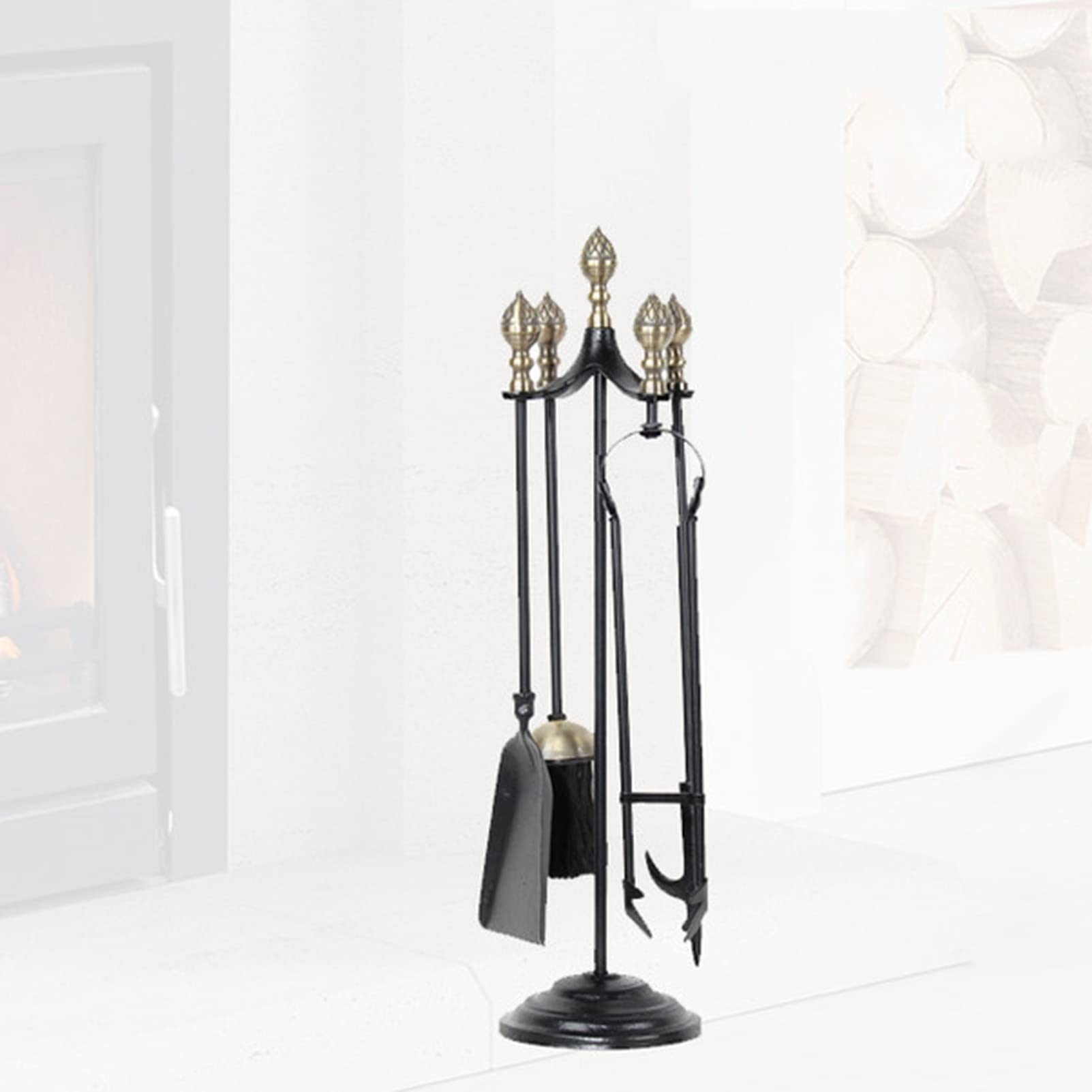 Wrought Iron Fireplace Tool Set - 5-Piece Indoor & Outdoor Use for Home