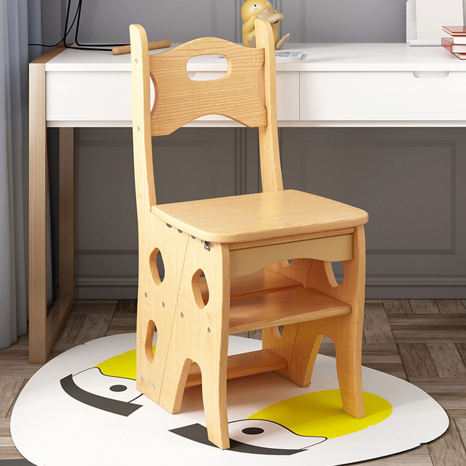SIGOLY Foldable Wooden Step Stool for Home - Indoor Climbing Stool, Portable Folding Ladder, Library Step Stool, Multi-Purpose Chair & Stair Combo - Perfect for Kitchen, Bathroom, Bookshelf Access & Home Organization