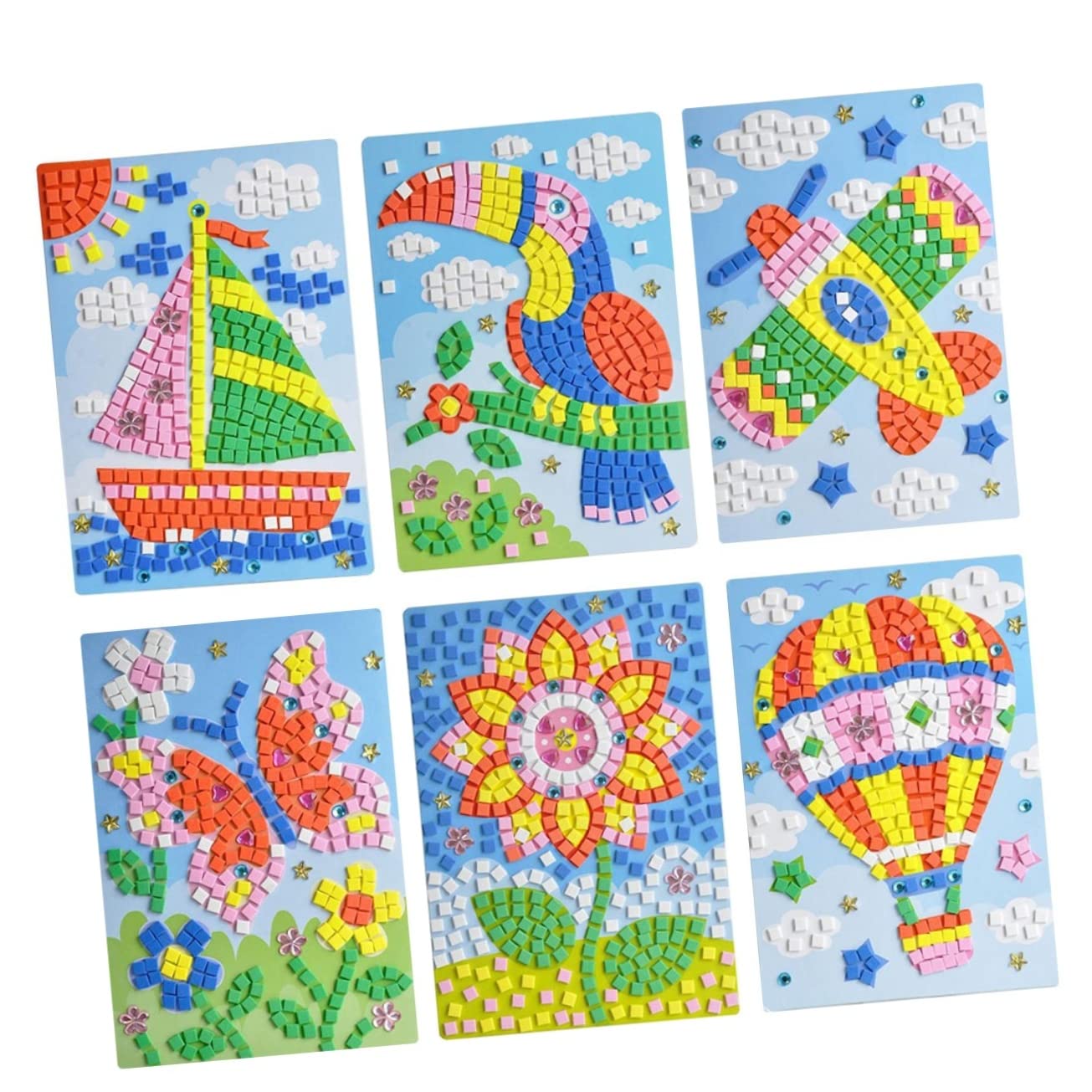 Totority 6pcs Kids Mosaic Sticker Art Kit - DIY Handmade Crystal Stickers for Children, Creative Craft Supplies for Picture Making & Yacht Decor - Perfect for Birthday Gifts & Classroom Art Projects
