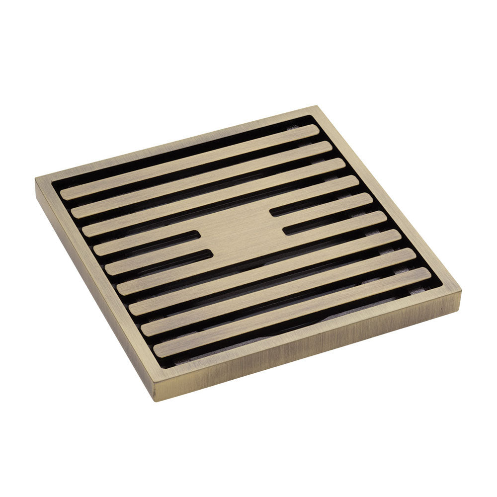 Fienza CHG1085AB 88mm Square Slim Grate Floor Waste Drain Cover - Antique Brass Finish for Bathroom, Shower & Laundry Room Drainage