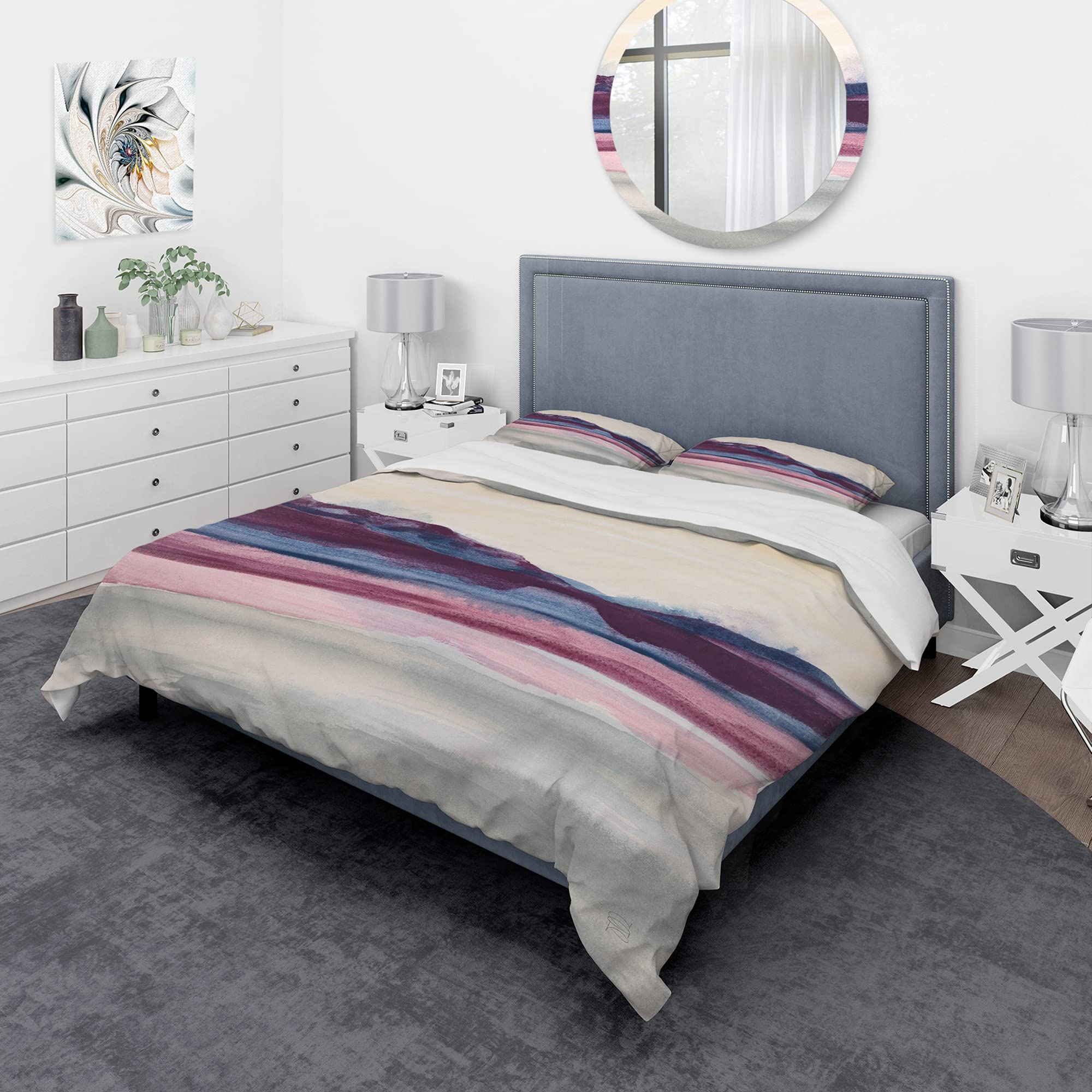 DesignQ Purple Rock Landscape Farmhouse Duvet Cover Set - King Size Blue Abstract Bedding 3-Piece Set for All Seasons | Perfect for Guest Rooms, Master Bedrooms & Cozy Farmhouse Decor