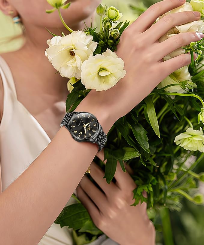 OLEVS Women's Automatic Diamond Luxury Dress Watch - Self Winding, Date Display, Luminous Hands, Waterproof - Perfect for Business, Evening Events & Formal Occasions