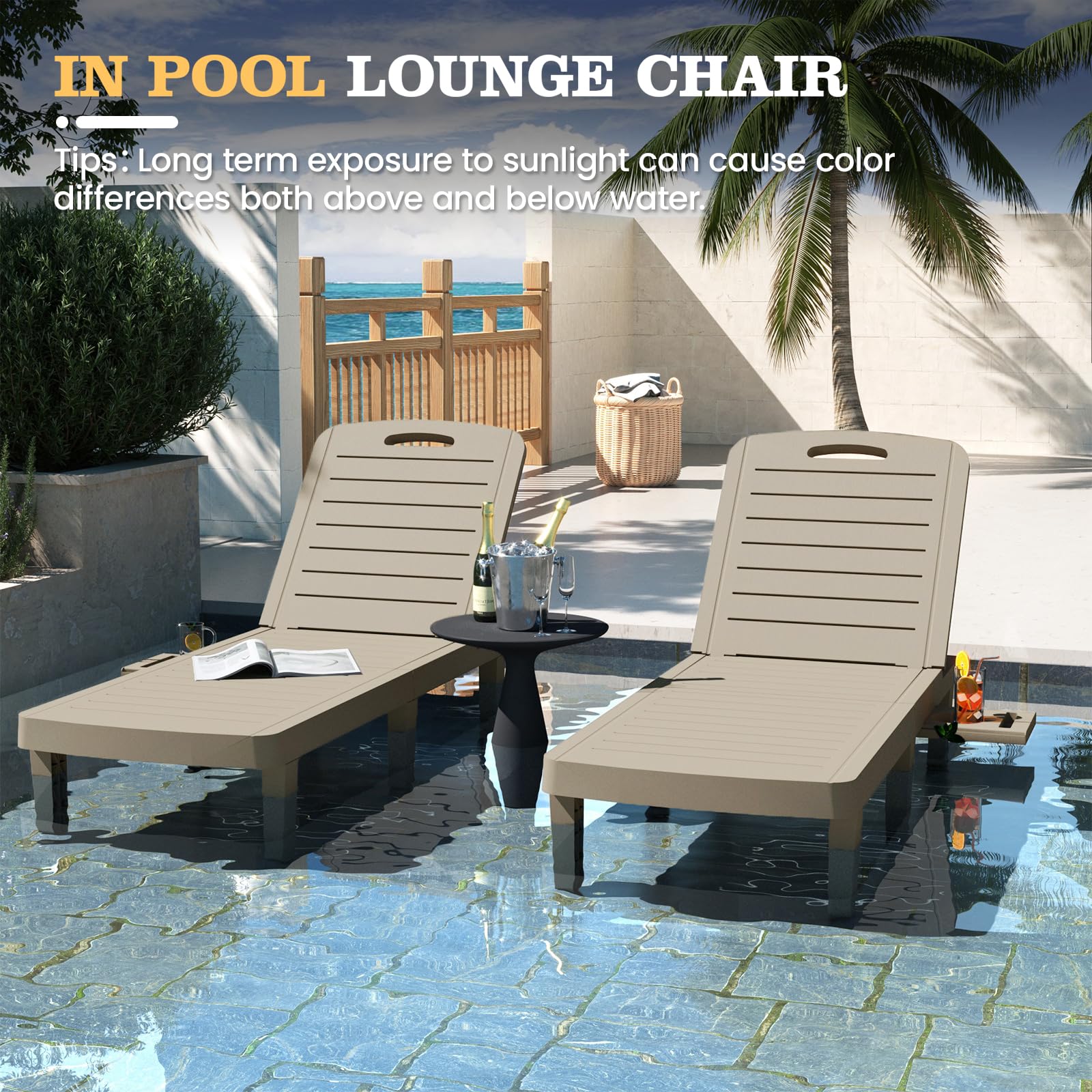 Oversized Outdoor Chaise Lounge Chairs Set of 2 - Adjustable Backrest Patio Lounge Chairs with Cup Holder, Durable Resin Poolside Chaise for Beach, Garden & Yard - Perfect for Sunbathing, Relaxing by the Pool & Outdoor Lounging - Grey