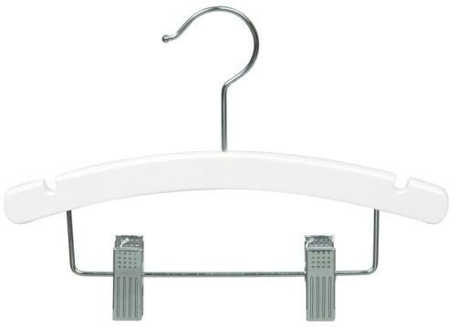 10 Pack White Wooden Baby Clothes Hangers with Non-Slip Clips - Perfect for Nursery, Closet Organization & Baby Gift Registry - Durable Infant Hangers for Dresses, Onesies & Toddler Clothes