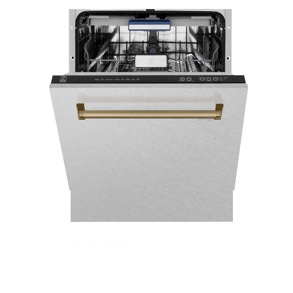 ZLINE Autograph Edition 24-inch Built-In Dishwasher with 3rd Rack - Satin Stainless Steel Panel & Champagne Bronze Handle - Ultra Quiet 51dBa - Perfect for Modern Kitchens and Open-Concept Homes (DWVZ SN 24 CB)