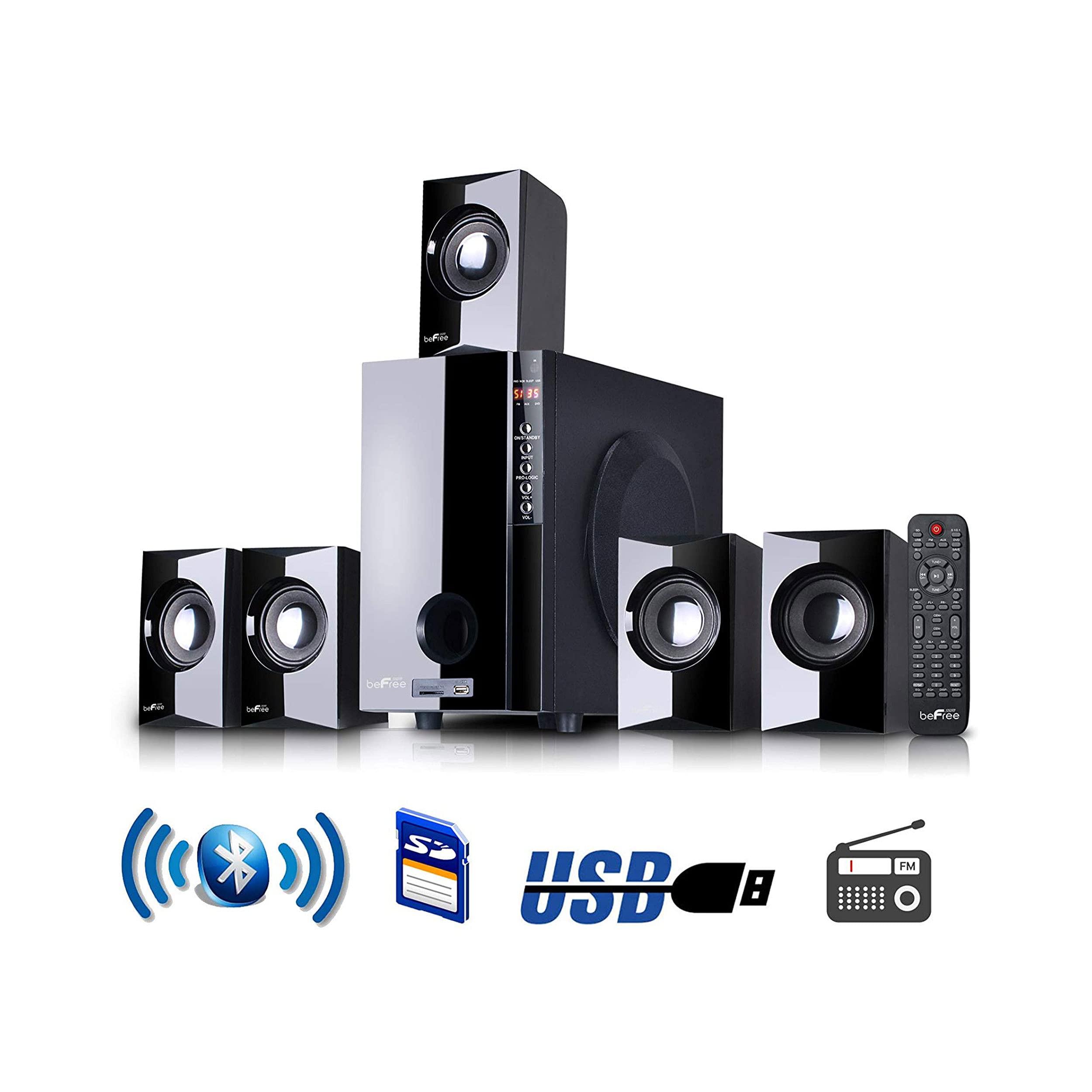 beFree Sound 5.1 Channel Bluetooth Surround Sound Speaker System - Wireless Home Theater Audio for Movies, Gaming & Music (Black)