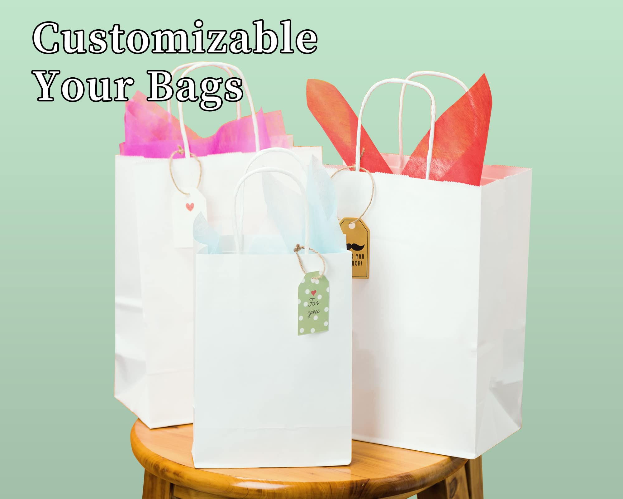 RACETOP 50Pcs Small White Gift Bags with Handles - 5.9