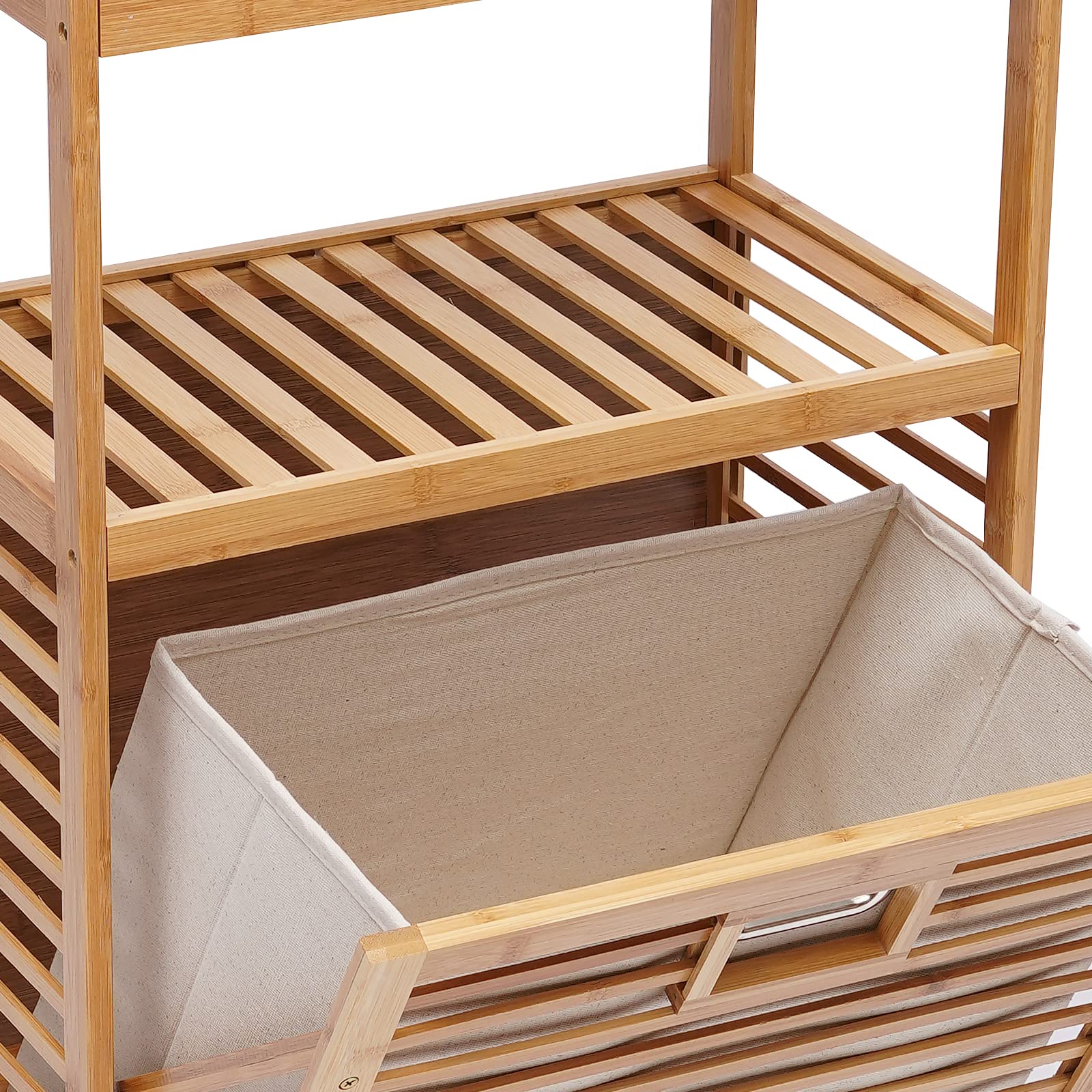 3-Tier Bamboo Laundry Hamper Organizer with Tilt-Out Basket - Space-Saving Storage Shelf for Dirty Clothes - Perfect for Laundry Room, Bathroom, Bedroom & Closet Organization (Natural Wood) - Ideal for Small Spaces & Home Organization Needs