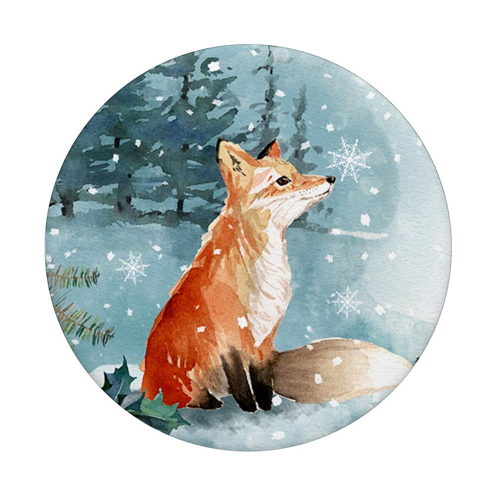 Fox Woodland Animal Snow Snowflakes Watercolor Design - Cute Winter PopSockets Phone Grip & Stand for iPhone, Samsung, Tablets | Perfect for Winter Holidays, Christmas Gifts & Everyday Use