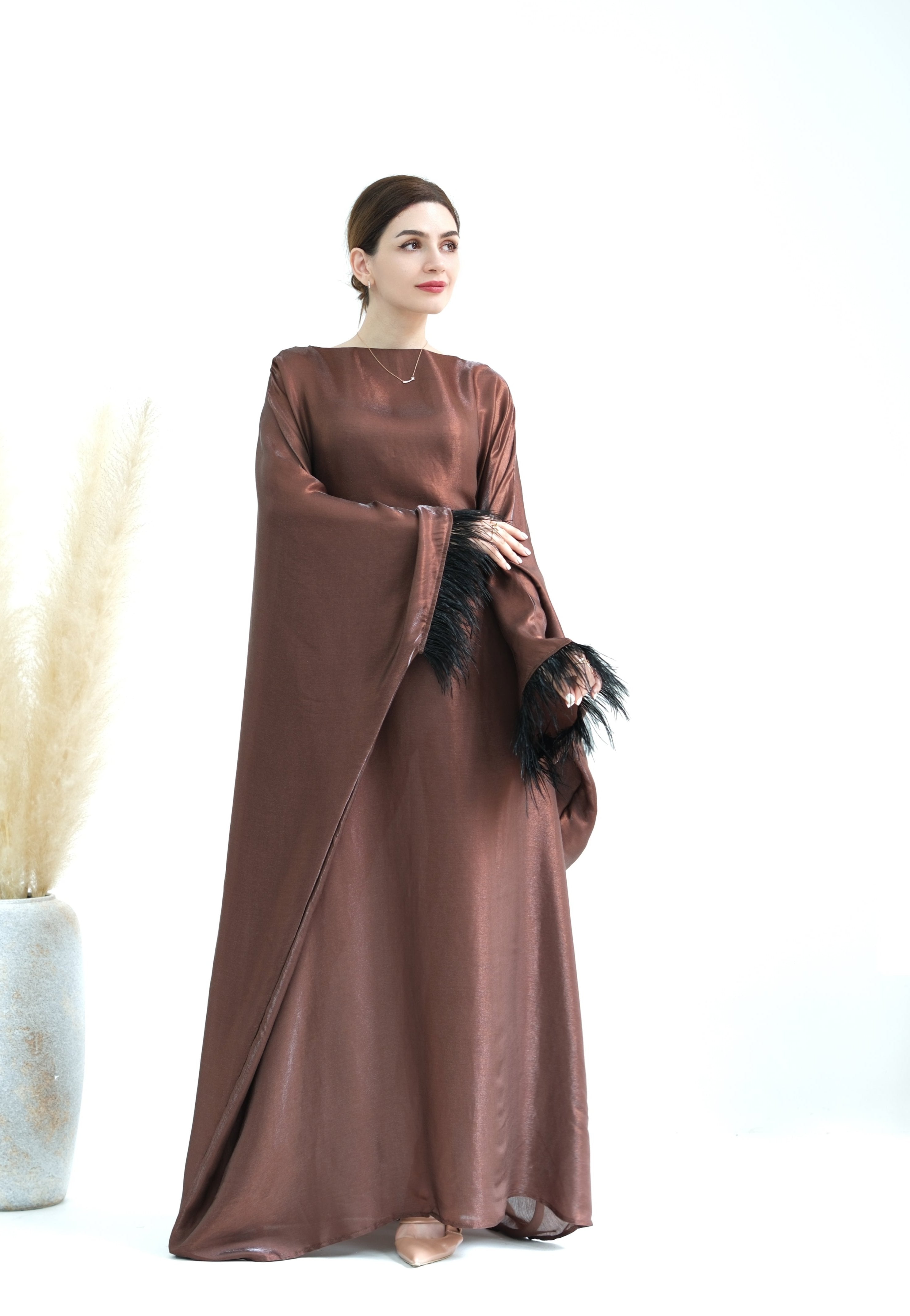 Elegant Marianne Butterfly Abaya Dress - Coffee Color | Modest Islamic Fashion for Women | Perfect for Prayer, Eid, and Special Occasions