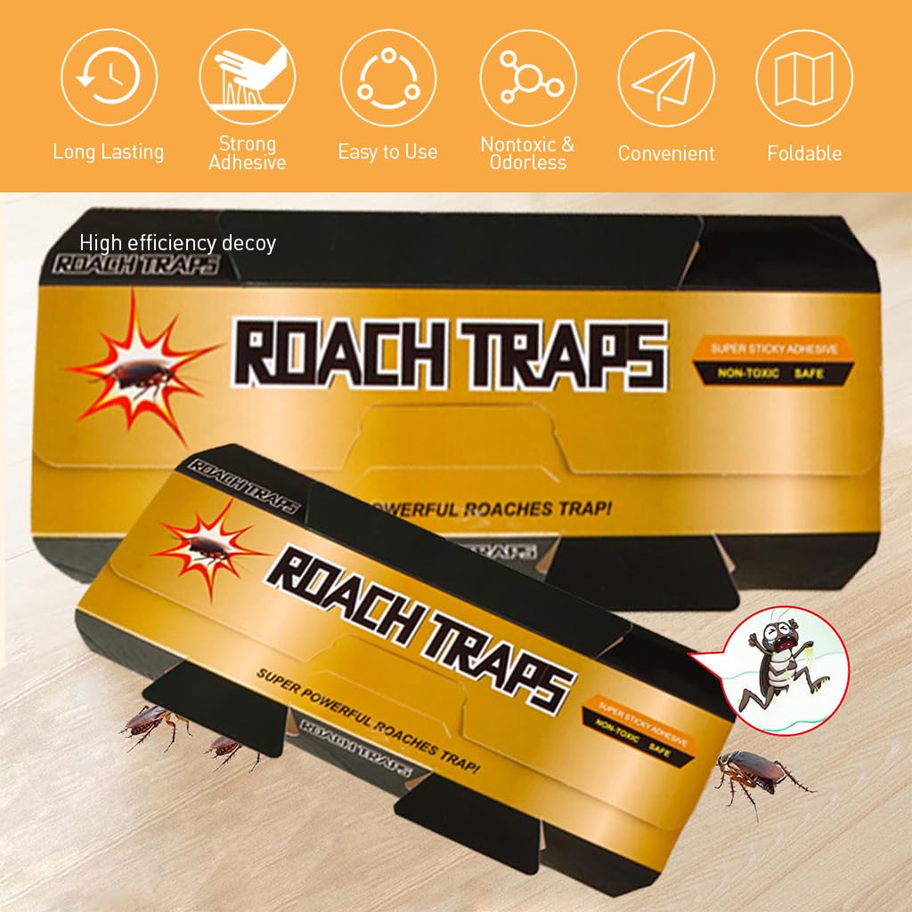HASTHIP® 10 Pack Strong Adhesive Cockroach Traps - Non-Toxic, Pesticide-Free Roach Killer for Kitchen, Bedroom, Office - Safe & Effective Cockroach Control for Home, Restaurant, and Commercial Use