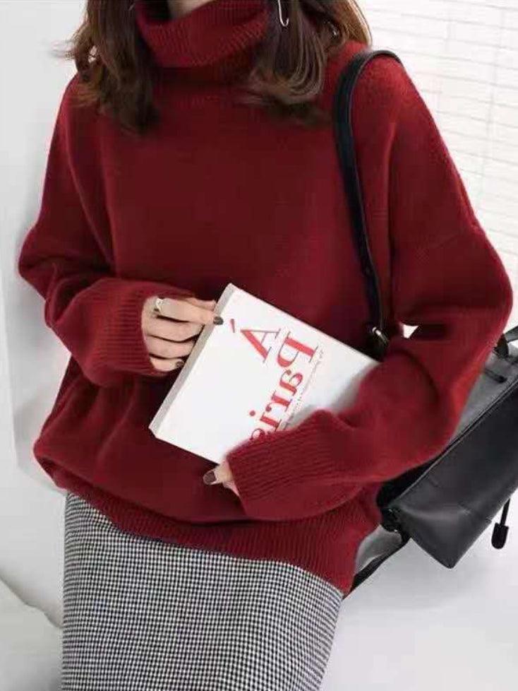 Lovevop Women's Casual Loose Fit Long Sleeve High Neck Sweater Top - Solid Color Pullover for Fall Winter Layering, Office Wear & Everyday Outfits