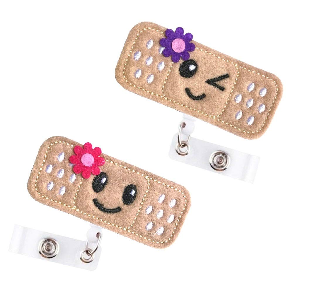4 Pack Cute Felt Retractable Nurse Badge Holder Reel with Alligator Clip - 26 Inch Retractable Cord, Bandaid Design for Nurses, Doctors & Healthcare Workers - Perfect for Hospitals, Clinics & Medical Facilities