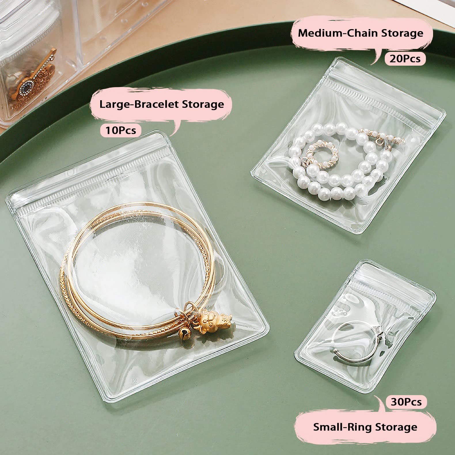 Clear Acrylic Jewelry Organizer Box for Women - 10 Large Bracelet Bags, 30 Necklace Bags & 20 Small Ring/Earring Bags - Perfect for Travel, Home Vanity & Gift Giving