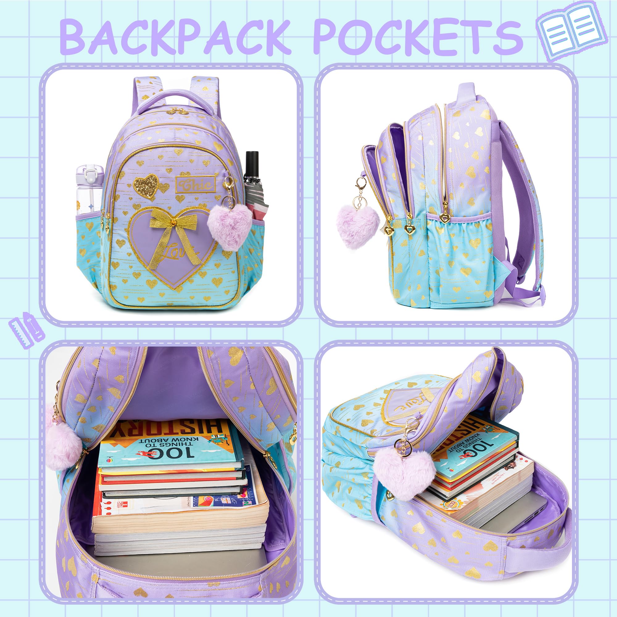 **Meetbelify Girls Backpack for School - Cute Canvas Laptop Backpack with Lunch Box for Elementary Students Ages 8-10 - Perfect for Travel, Daily Use & Back to School Supplies**