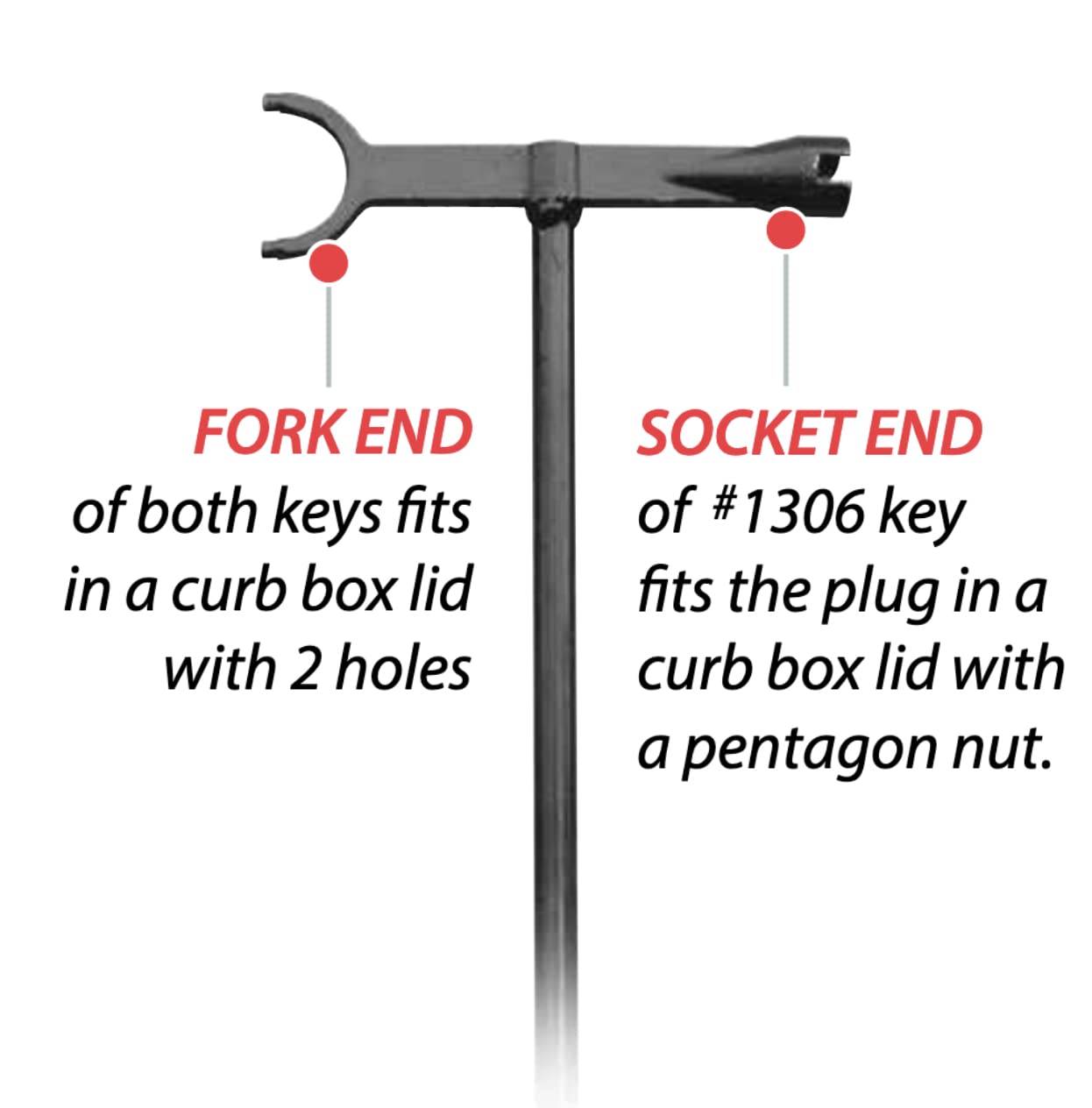 7' Fork & Socket End Curb Box Key 367-4274 - Heavy Duty Water Valve Tool for Utility Access & Maintenance