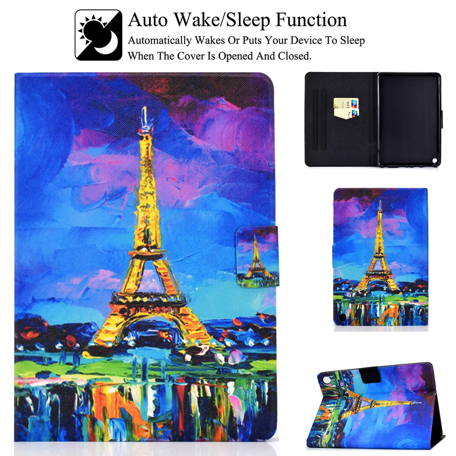 Premium PU Leather Case for Kindle Fire HD 8/HD 8 Plus (10th/12th Gen 2020-2024) - Auto Sleep/Wake, Card Slots & Foldable Stand | Painting Tower Design | Perfect for Reading, Travel & Work