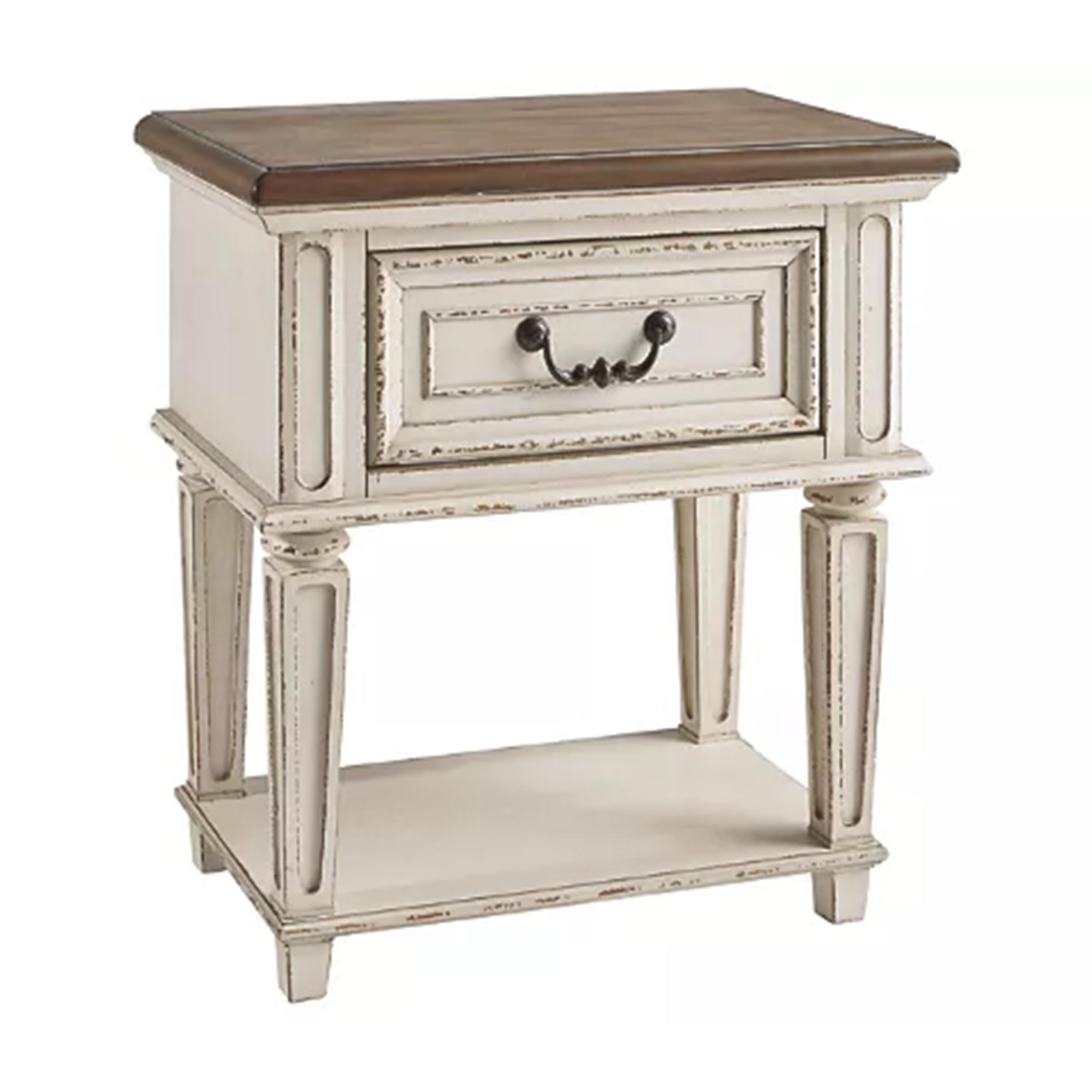 Benjara 1 Drawer Wooden Nightstand with Tapered Legs - Brown and White Modern Bedside Table for Bedroom, Living Room & Office