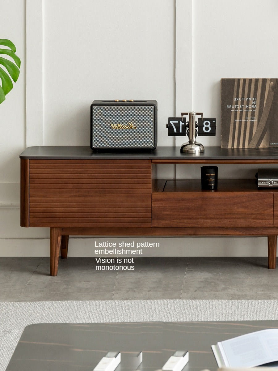 Black Walnut Solid Wood TV Stand with Slate Top - Rustic Modern Entertainment Center for Living Room, Bedroom & Home Theater
