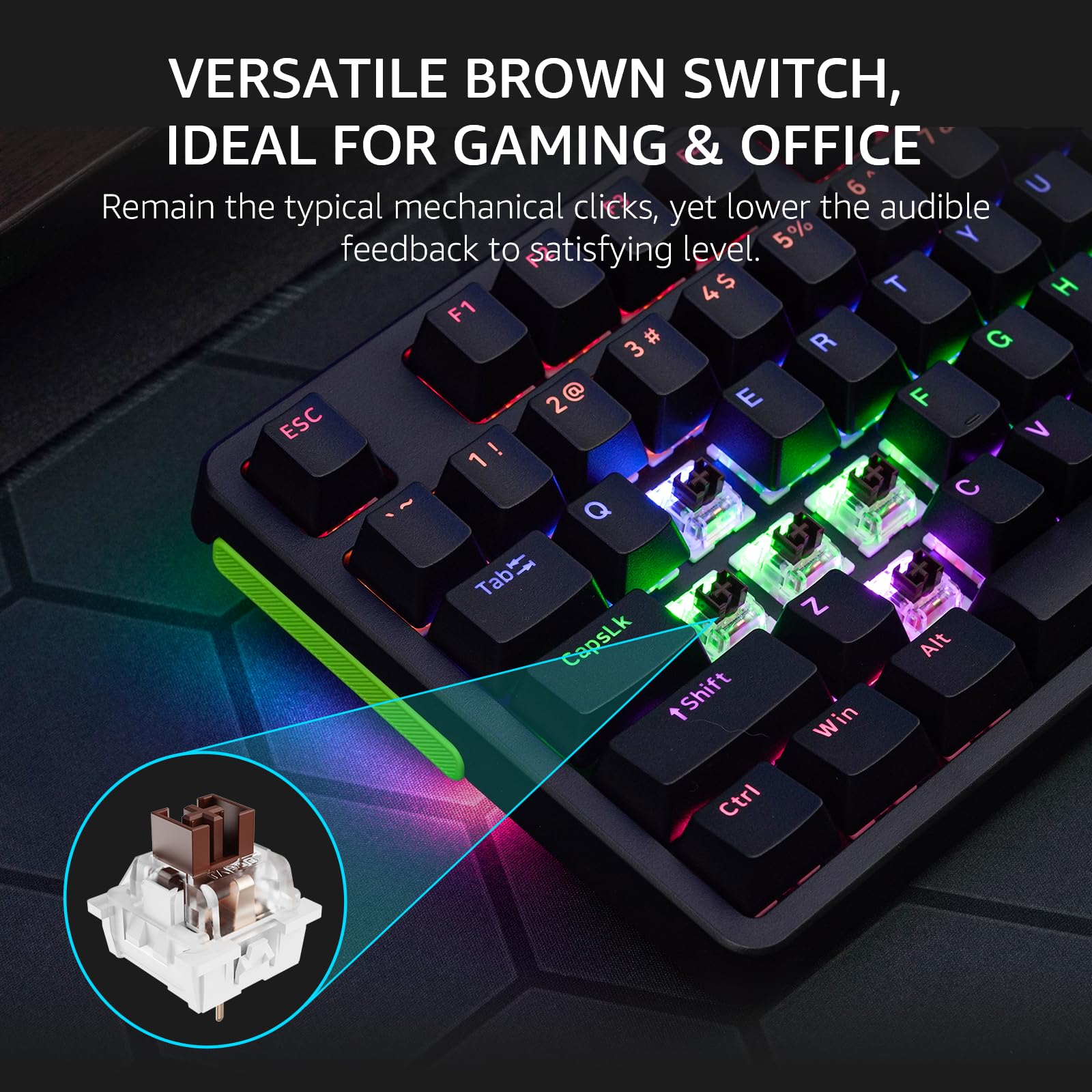 RAPOO V500Pro Full-Size Mechanical Gaming Keyboard - 104 Keys with Anti-Ghosting, Customizable RGB Backlight, Brown Switches, USB-C, Durable Design for PC Gamers - Perfect for Esports, Streaming & Office Work (2024 Edition)