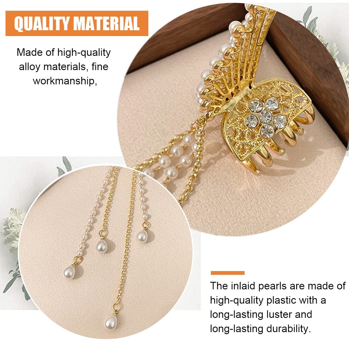 NAKAS Pearl Hair Clip for Women - Elegant Butterfly Claw Clip with Stone Accents, Metal Hair Clutcher for Wedding, Party & Everyday Use | Hair Accessories for Girls & Women